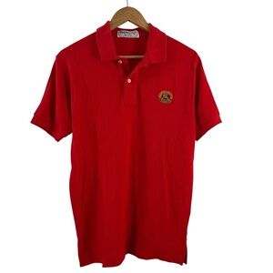 Burberrys Vintage Men’s Polo Shirt Red Size L Crest Logo 100% Cotton